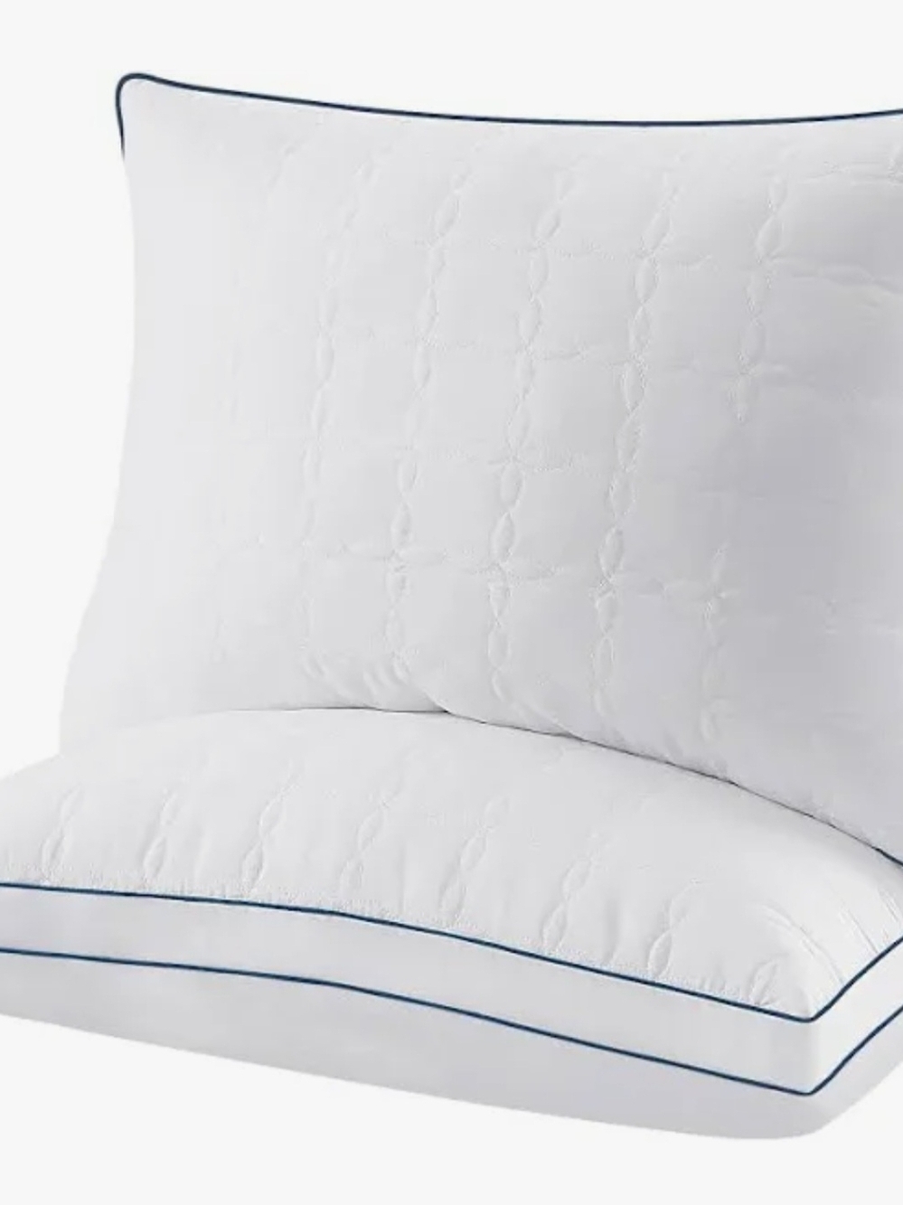 Quilted White Pillow with Navy Piping — Plush Support